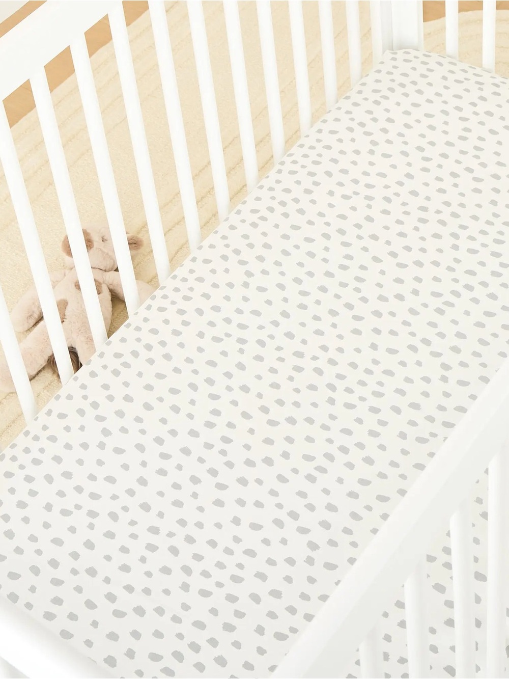 Pottery Barn Kids Organic Brushstroke Dot Crib Fitted Sheet Gray White